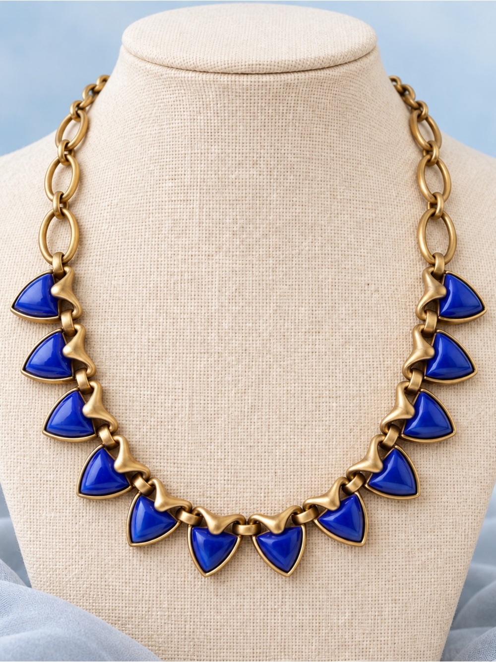 Stella & Dot Lottie Cobalt Blue Gold-Tone Statement Necklace Retired